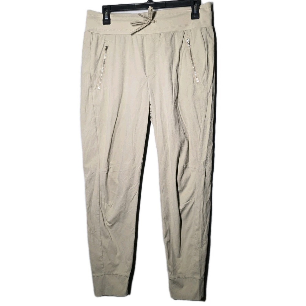 Women Athleta Joggers Beige 6 Trekkie North Pants Outdoor Casual Zipper Pocket